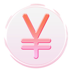 Vibrant Yen icon with a 3D effect and glassmorphism - Y2K inspired jelly finance symbol in pink and orange gradient