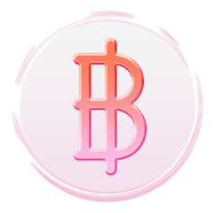 Vibrant Baht Sign icon with 3D glossy and a glassmorphism effect - Y2K inspired jelly finance symbol in pink and orange gradient