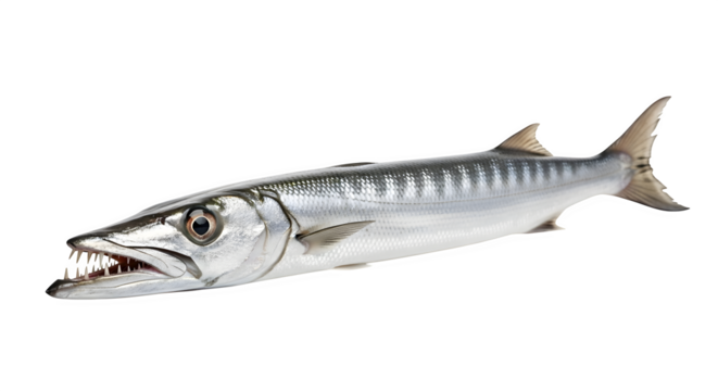 Barracuda showing its sharp teeth in a menacing pose against a
