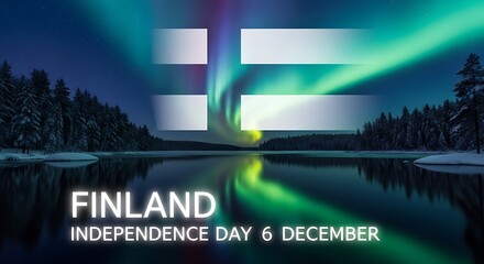 Finland Independence Day: Northern Lights and Finnish Flag Design.