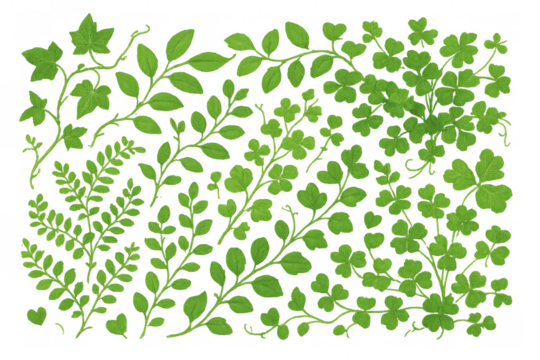 Green foliage plants with vines and leaves growing, creating an organic nature border on transparent background - Powered by Adobe