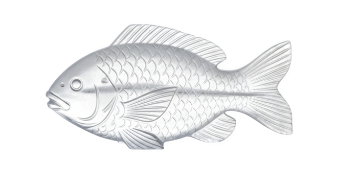 Silver fish sculpture in a studio setting