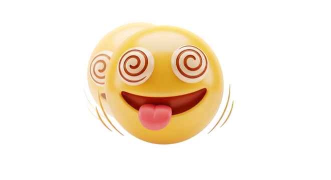 Dizzy emoji with spiral eyes and tongue out showing a funny expression