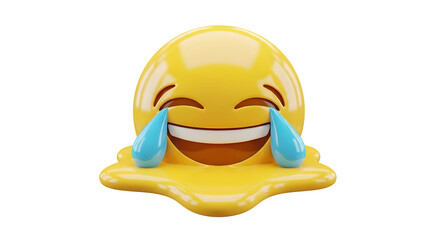 3d render of a melting yellow laughing emoji with tears
