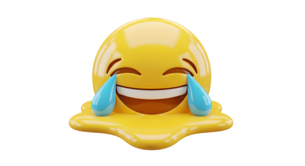 3d render of a melting yellow laughing emoji with tears