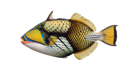 Ornate lagoon triggerfish swimming in the ocean with detailed scale patterns