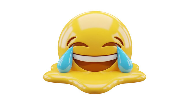 3d render of a melting yellow laughing emoji with tears