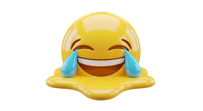 3d render of a melting yellow laughing emoji with tears