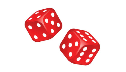 Two red dice with white dots isolated on transparent background for game