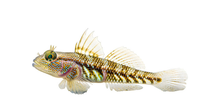 Ornate frillfin goby fish displaying vibrant colors against a