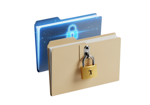 Data privacy folder set with password icon isolated on transparent background - Powered by Adobe