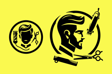This is a black barbershop logo, suitable for logo designs for hair cutting tools, barber shops, hairdressers, salons, hair oils, men's makeup, posters, banners, flyers,