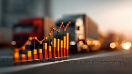 A visually striking image depicting a bar graph representing growth, with trucks blurred in the background, suggesting transportation and logistics themes.
