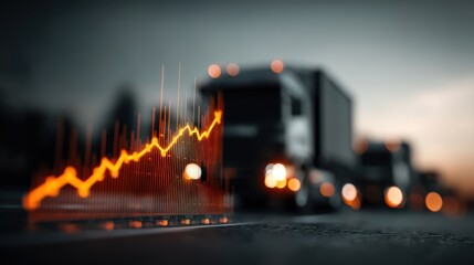 A blurred truck on a road with an overlaid graph indicating rising trends, symbolizing growth in transportation or logistics.