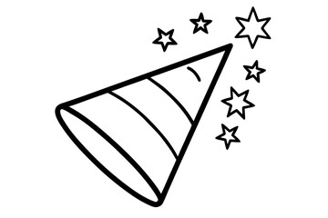 line art Party cone hat with stars festive silhouette vector illustration isolated on white background