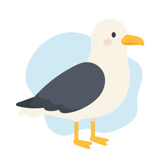 Large seagull stands near calm sea breeze, seagull gazes peacefully over waves, seagull presence symbolizes freedom and coastal harmony, evoking summer travel vibes and relaxation mood.