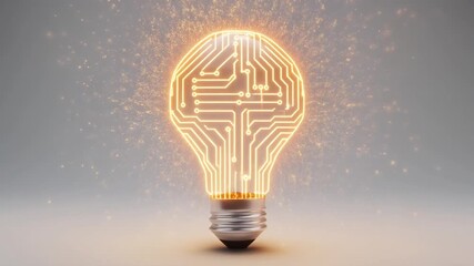 Electric lightbulb with circuit board pattern glowing brilliantly for innovative ideas animation - Powered by Adobe