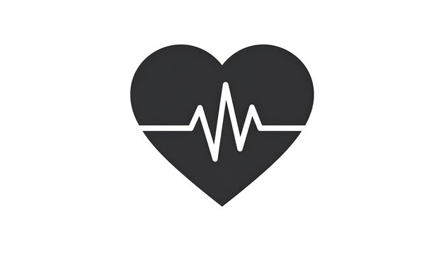 Black heart with white heartbeat line on white. Illustrative, simplified, vector style