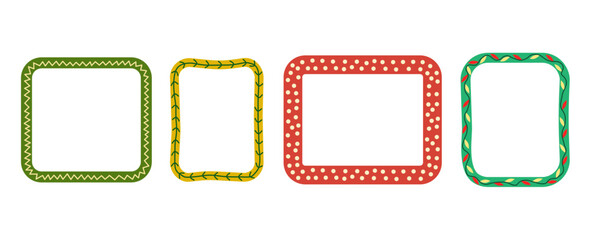 Festive Christmas Frames with Patterns and Natural Elements. Merry Christmas and Happy New Year Greeting Vector Illustration for Cards, Invitations, Banners, and Prints