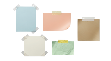 Assorted blank colorful sticky notes attached with tape isolated PNG with Transparent Background
