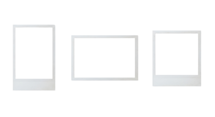 Three blank photo frames, vertical and horizontal isolated PNG with Transparent Background