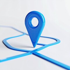 Blue location pin on winding lines against white backdrop