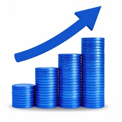Blue coin stacks grow, arrow points up indicating success