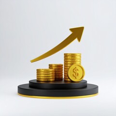 Stacks of golden coins & arrow depict financial growth
