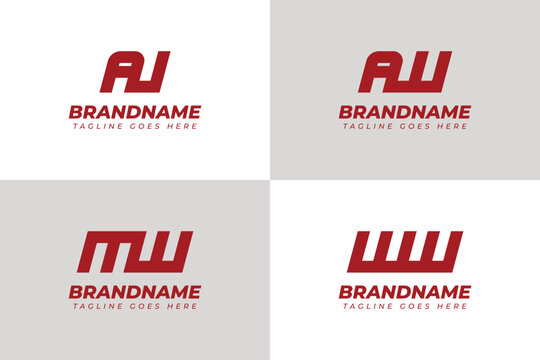 Letters AU AW MW WW Monogram Logo Set, suitable for UA WA WM WW initials