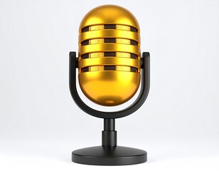Golden microphone with black stand isolated on white