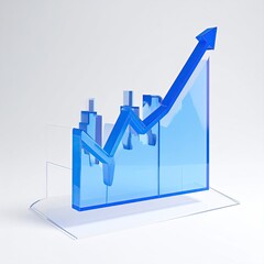 Glassy upward graph with blue arrow on acrylic base
