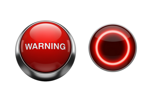 Red warning button duo isolated on transparent background