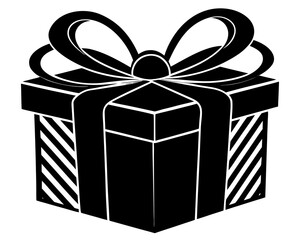 Gift box with ribbon and bow, silhouette vector illustration isolated on white background