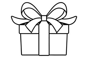 line art Gift box with ribbon and bow, silhouette vector illustration isolated on white background