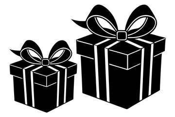 Gift box with ribbon and bow, silhouette vector illustration isolated on white background