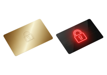 Secure credit card bundle with padlock isolated on transparent background