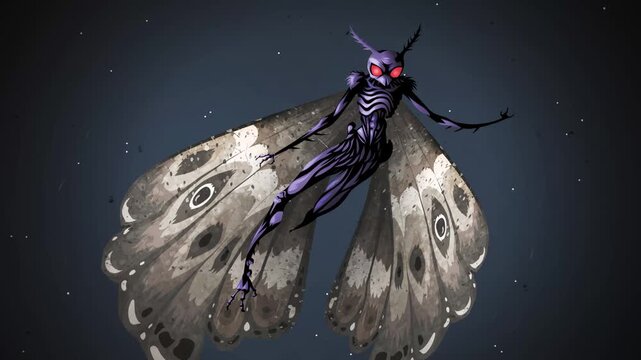 mothman strange cryptid flying at night with moth wings