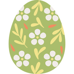 Green Easter Egg With Floral Design Featuring White Flowers Yellow Leaves and Orange Accents Against Transparent Background