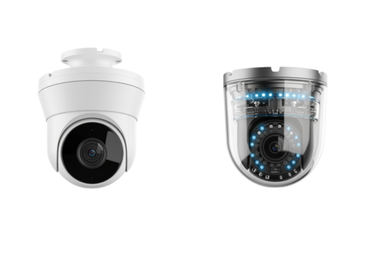 Security camera dome 3D duo isolated on transparent background