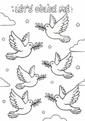 Coloring pages featuring white doves and olive branches for Christmas week 