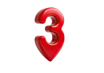 Glossy red number "3" with a slight heart-shaped base