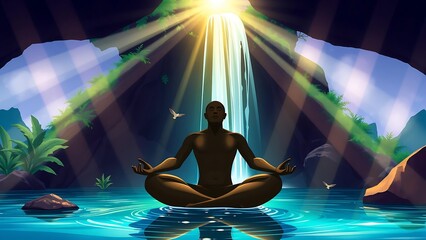 Meditation in Waterfall Light Rays