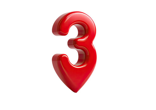 Glossy red number "3" with a slight heart-shaped base