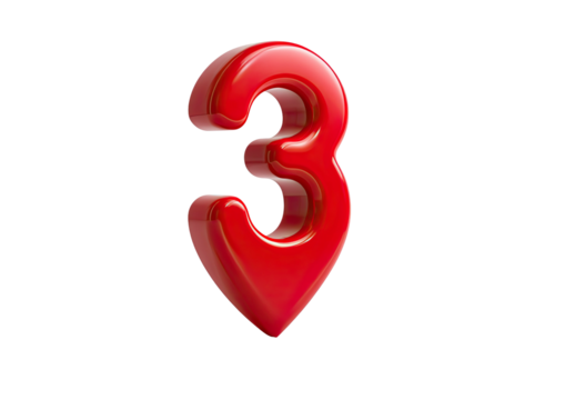 Glossy red number "3" with a slight heart-shaped base