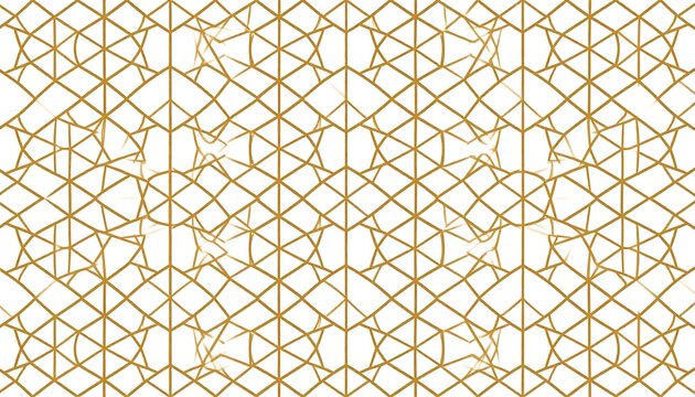 Golden geometric network of triangles and lines on a white background creates an intricate symmetrical abstract pattern