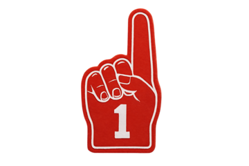 Vibrant Red Foam Number One Finger, Symbolizing Victory, Celebration, Success, and Sports Fandom