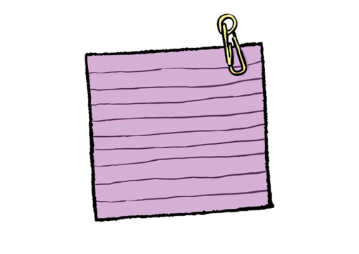 Lined purple note stuck with a golden paperclip