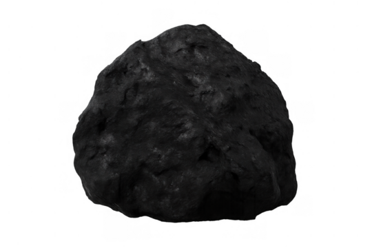 Black coal lump representing fossil fuel, global energy, and industrial source on transparent background