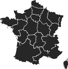 Fototapeta premium Minimalist Dark Grey Silhouette Map of France with White Regional Borders