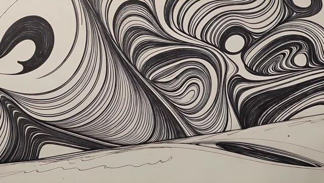 artistic abstract pattern composed of hand-drawn decorative wave forms in monochrome black and white  suitable for card